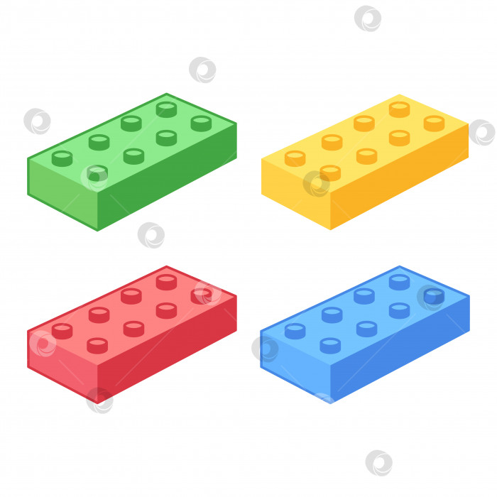 Скачать Детские разноцветные пластмассовые кубики для конструктора, построек, конструирования. Развивающие игрушки. Векторная иллюстрация фотосток Ozero
