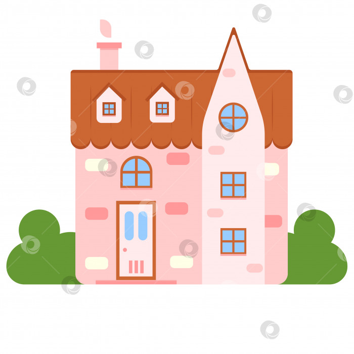 Скачать Cute cartoon bright pink house facade фотосток Ozero