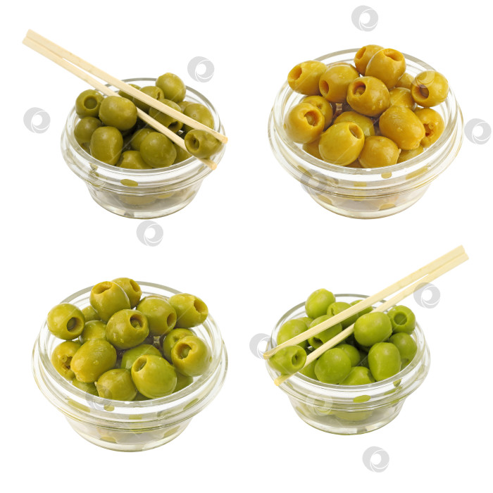 Скачать Выложите зеленые оливки в миску на белом фоне фотосток Ozero