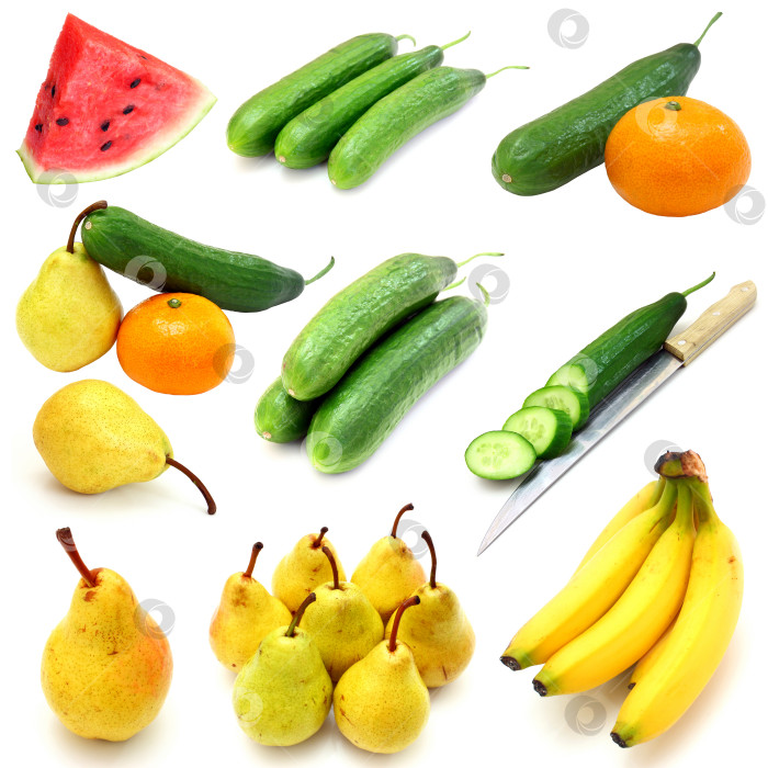 Скачать Набор фруктов и овощей, изолированных на белом фоне фотосток Ozero