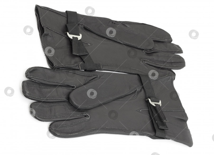 Скачать пара черных кожаных перчаток, выделенных на белом фоне фотосток Ozero