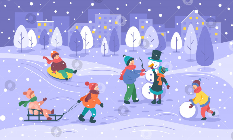 Скачать Зимние забавы и игры для детей на уличной прогулке фотосток Ozero