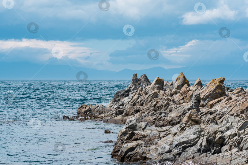 Скачать острые зазубренные базальтовые скалы на морском побережье фотосток Ozero