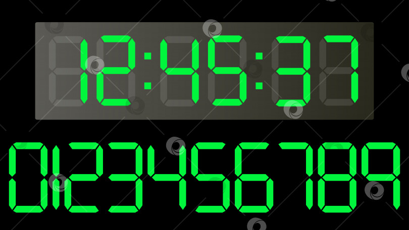 Скачать Циферблат электронных часов с набором зеленых цифр фотосток Ozero