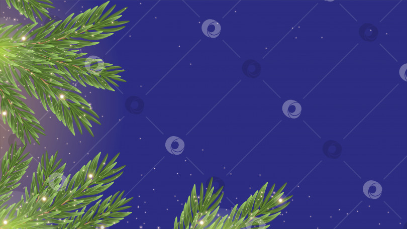 Скачать Рождественский голубой фон с еловыми ветками и искрами. Вектор фотосток Ozero