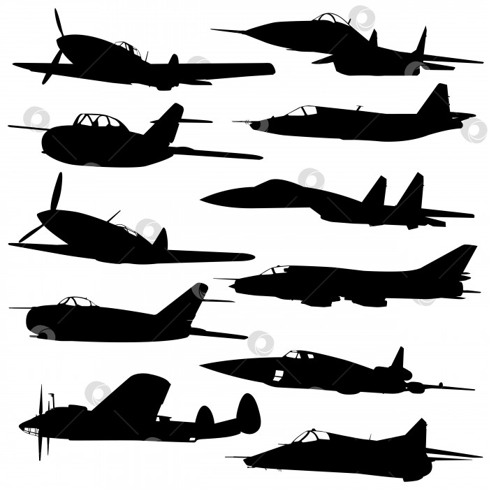 Скачать Коллекция различных силуэтов боевых самолетов. фотосток Ozero