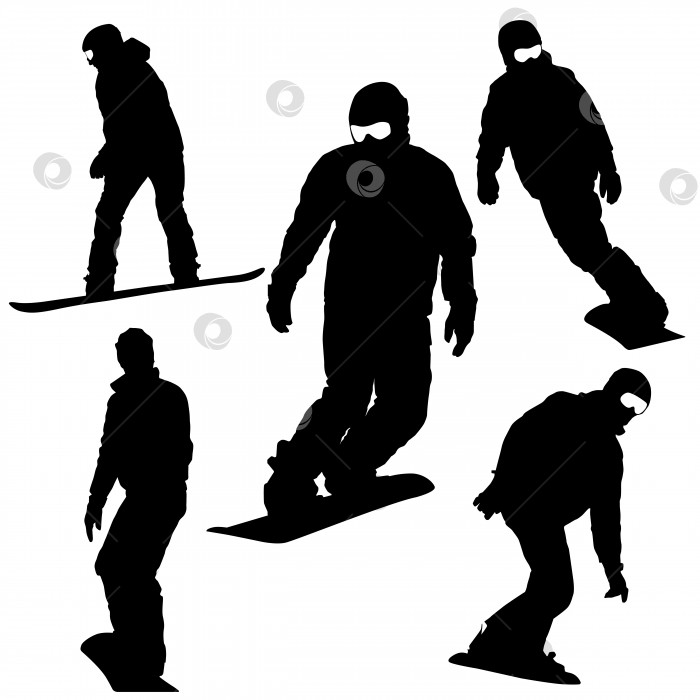 Скачать Установите силуэты сноубордистов. Векторная иллюстрация. фотосток Ozero