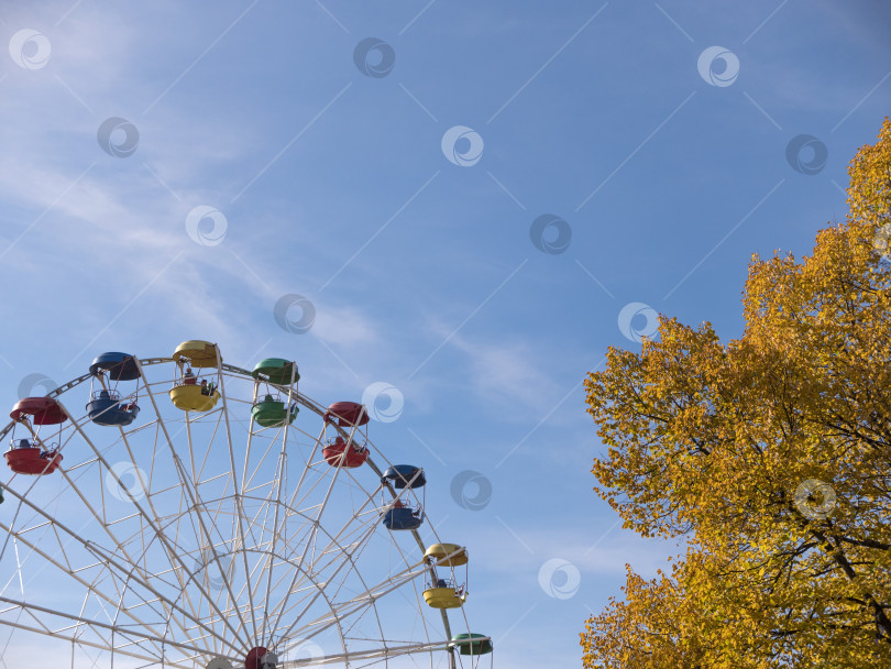 Скачать Аттракцион красочного колеса обозрения на фоне неба фотосток Ozero
