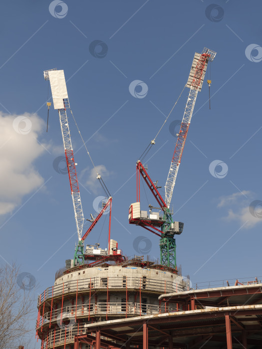 Скачать Строительная площадка со множеством кранов на фоне неба фотосток Ozero