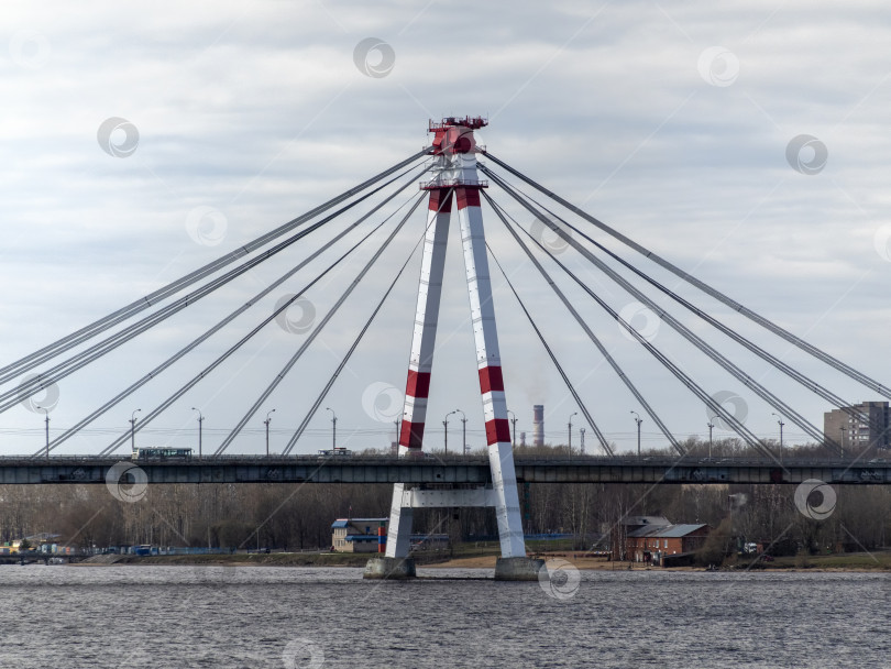 Скачать ЧЕРЕПОВЕЦ, РОССИЯ - 29 июня 2018 года: вантовый мост через реку, Россия Череповец фотосток Ozero