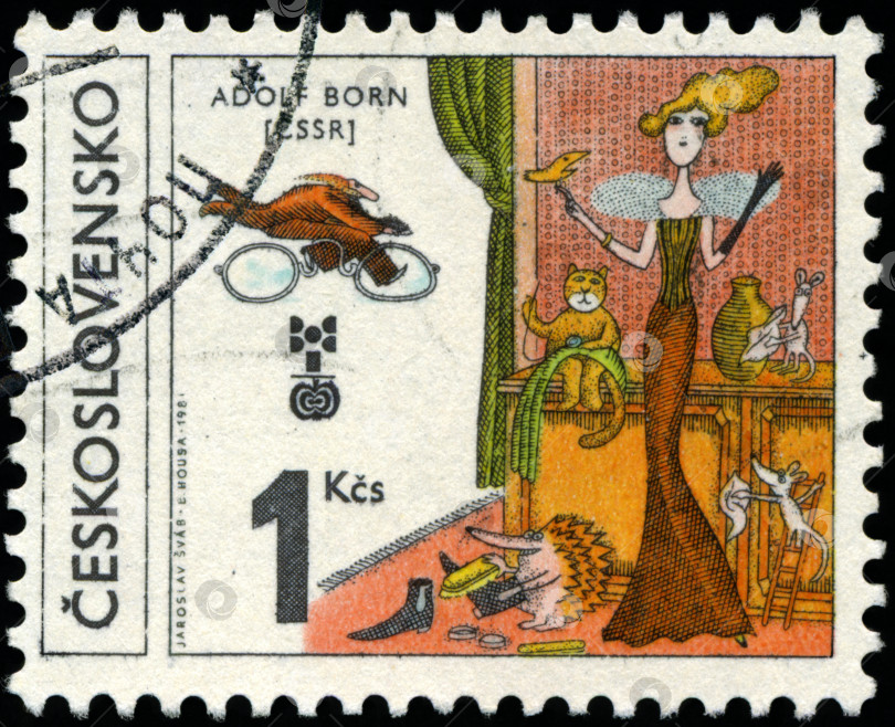 Скачать ЧЕХОСЛОВАКИЯ - ОКОЛО 1981 года: На марке, напечатанной в Чехословакии, изображена дама с иллюстрацией, около 1981 года фотосток Ozero