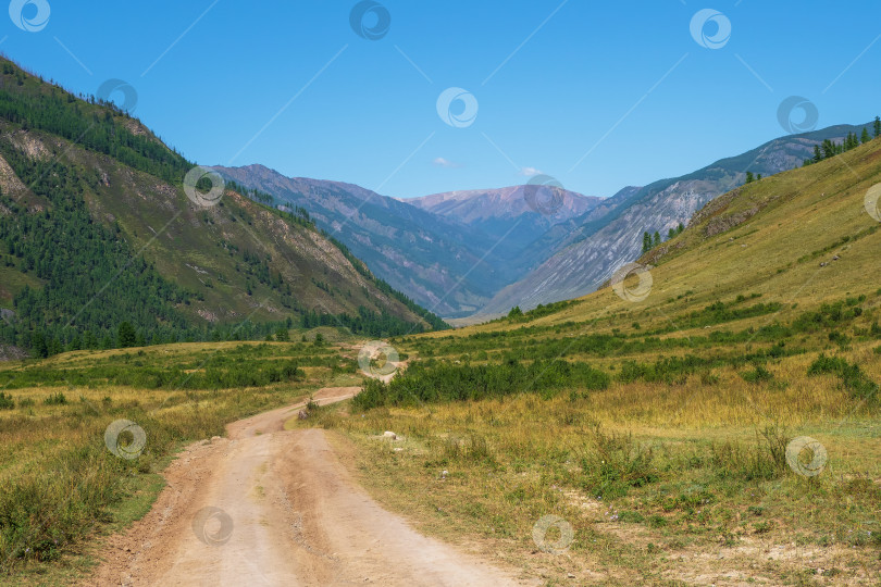 Скачать Грунтовая гравийная горная дорога через высокогорное Алтайское плато, Сибирь, Русса. фотосток Ozero