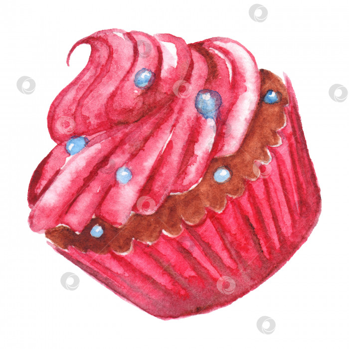 Скачать Акварельный вкусный сладкий розовый десерт из кексов изолированное искусство фотосток Ozero