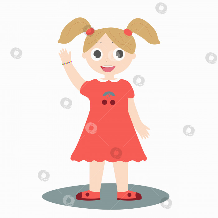 Скачать Счастливая и жизнерадостная девушка в красном платье. Векторная иллюстрация. фотосток Ozero