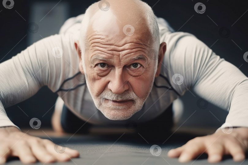 Скачать Старик отжимается. Иллюстрация генеративного искусственного интеллекта фотосток Ozero