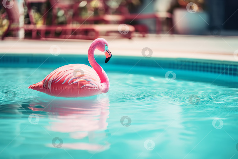 Скачать Бассейн с розовым фламинго плавает в освежающем голубом бассейне на тропическом курорте. Иллюстрация генеративного искусственного интеллекта фотосток Ozero