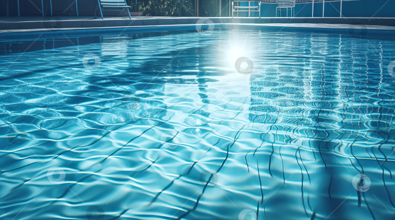 Скачать Пустой бассейн на тропическом курорте на летнем фоне. Иллюстрация генеративного искусственного интеллекта фотосток Ozero