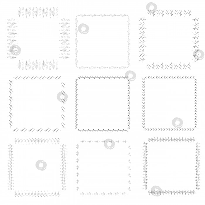 Скачать Девять квадратных рамок с милыми декоративными веточками и листьями. Изолированные рамки на белом фоне для вашего дизайна. фотосток Ozero