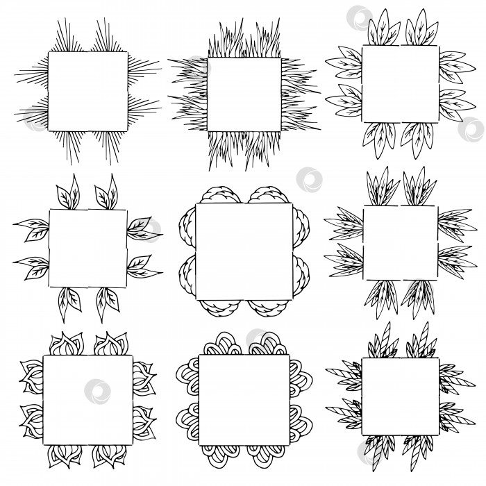 Скачать Девять квадратных рам с декоративными элементами. Изолированные рамки на белом фоне для вашего дизайна фотосток Ozero