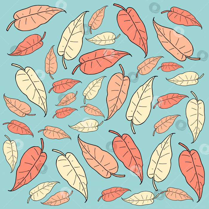 Скачать Оранжевые осенние листья на синем фоне. Уютный векторный фон для вашего дизайна. фотосток Ozero