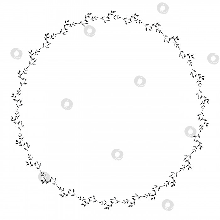 Скачать Круглая рамка с черными и белыми ветвями. Изолированный венок на белом фоне для вашего дизайна фотосток Ozero