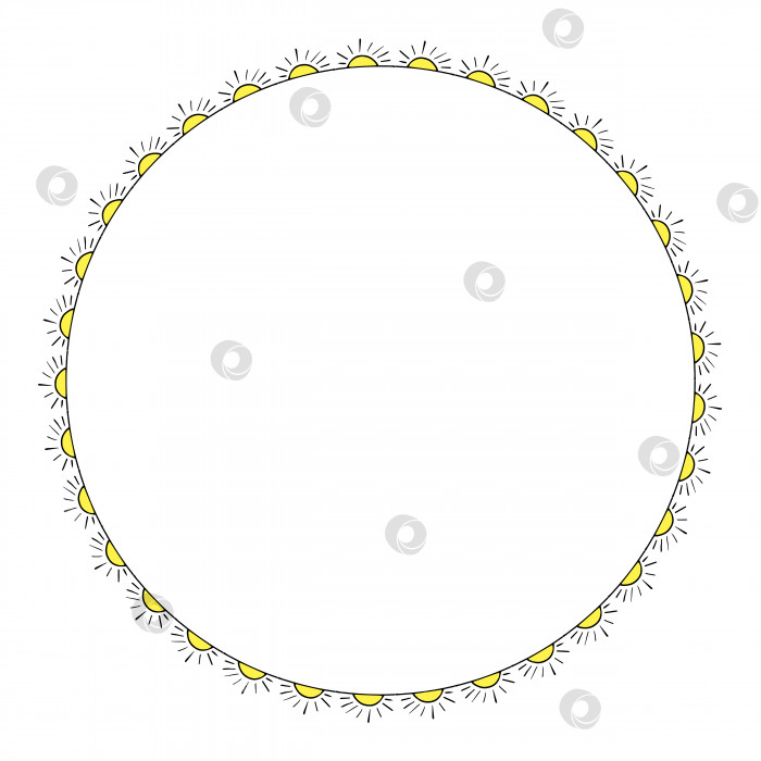 Скачать Круглая рамка с желтым солнцем. Изолированный венок на белом фоне для вашего дизайна фотосток Ozero