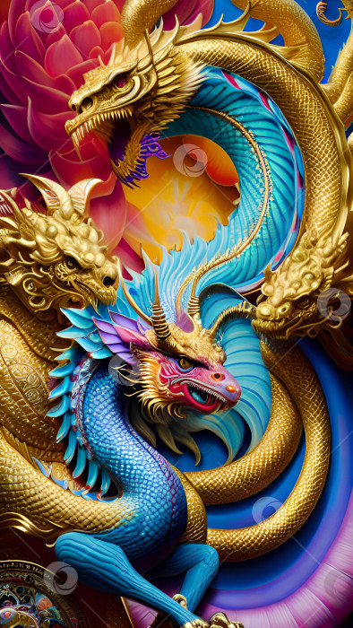 Скачать Фантастический сказочный дракон. Сгенерированный искусственным интеллектом. Тема китайского Нового года - астрология и гороскопы. Фантазийный стиль фотосток Ozero