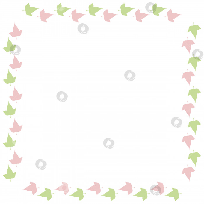 Скачать Квадратная рамка из милых розовых и зеленых листьев. Изолированная рамка с изображением природы на белом фоне для вашего дизайна. фотосток Ozero