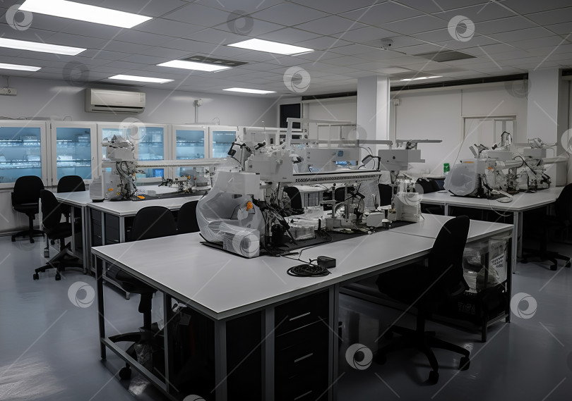 Скачать интерьер современной лаборатории, оборудование и научные исследования и разработки. Сгенерированный искусственным интеллектом фотосток Ozero