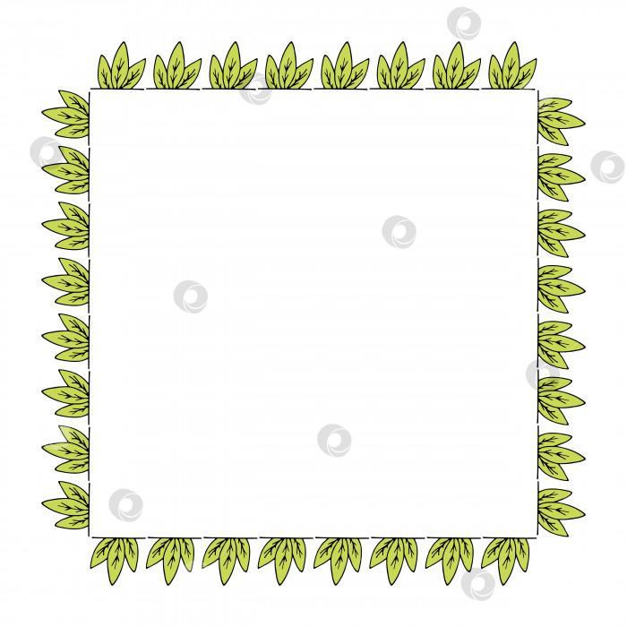 Скачать Квадратная рамка с ярко-зелеными листьями. Изолированный венок на белом фоне для вашего дизайна фотосток Ozero