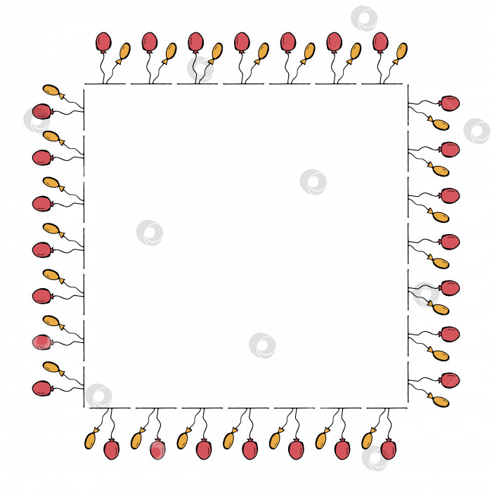 Скачать Квадратная рамка с цветными воздушными шарами. Изолированный венок на белом фоне для вашего дизайна фотосток Ozero
