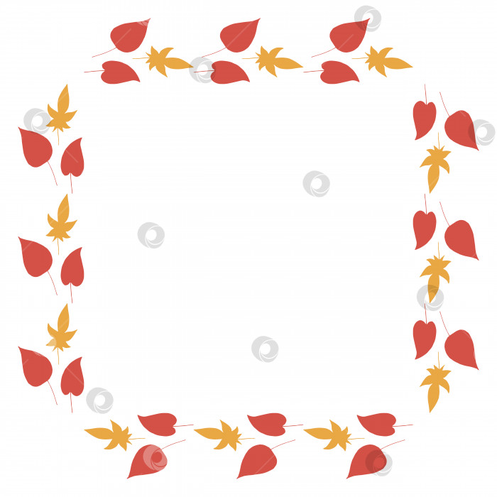 Скачать Квадратная рамка с уютными горизонтальными красными и оранжевыми листьями на белом фоне. Изолированный венок для вашего дизайна. фотосток Ozero
