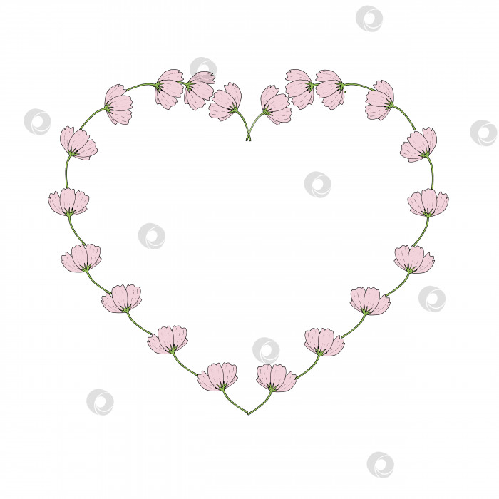 Скачать Сердечко из космических цветов. Шаблон с романтическими розовыми цветами для вашего дизайна фотосток Ozero