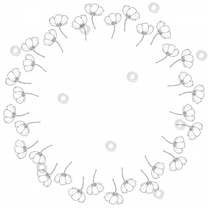 Скачать Круглая рамка с черно-белыми космическими цветами на белом фоне. Изолированная цветочная рамка для вашего дизайна. Векторное изображение. фотосток Ozero