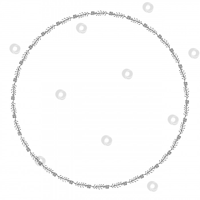 Скачать Круглая рамка с горизонтальными черно-белыми луговыми растениями на белом фоне. Изолированная цветочная рамка для вашего дизайна. Векторное изображение. фотосток Ozero