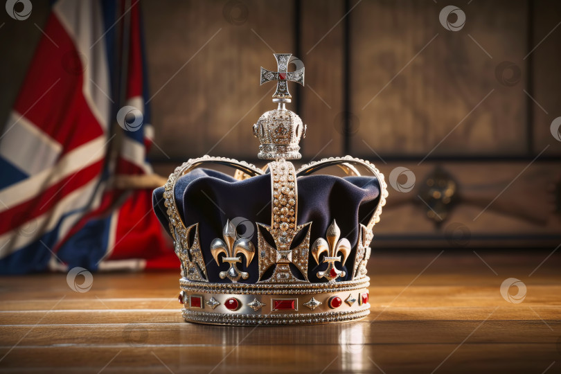 Скачать Королевская корона Соединенного Королевства. Символы монархии Соединенного Королевства Великобритании и Северной Ирландии. Иллюстрация генеративного искусственного интеллекта фотосток Ozero