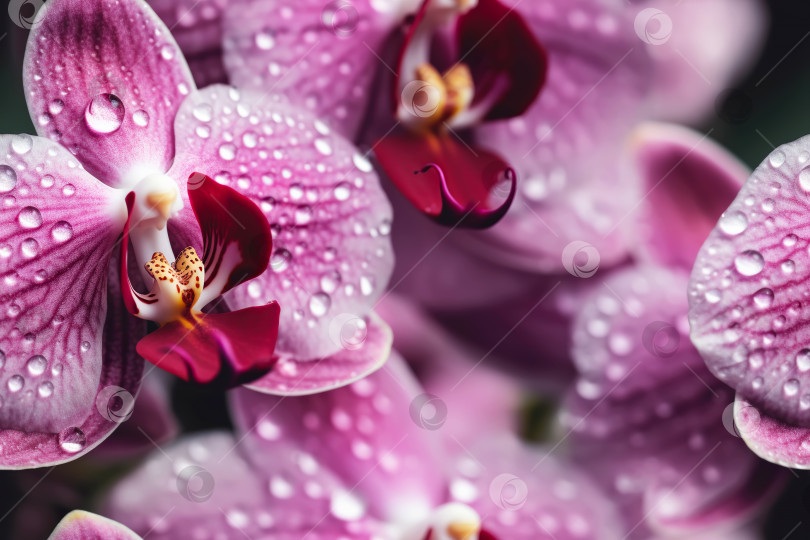 Скачать Цветочный бесшовный узор из цветов розовой орхидеи. Шаблон для тканей, текстиля, бумаги, обоев, оформления интерьера. Иллюстрация генеративного искусственного интеллекта фотосток Ozero