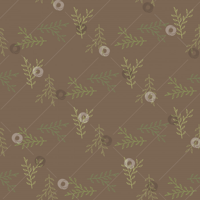 Скачать Бесшовный узор с изысканными зелеными ветвями на коричневом фоне для ткани, текстиля, одежды, одеяла, скрапбукинга и других вещей. Векторное изображение. фотосток Ozero