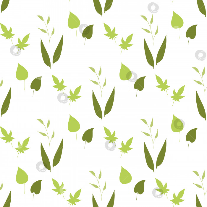 Скачать Бесшовный узор с большими зелеными листьями на белом фоне для ткани, текстиля, одежды, одеял и других вещей. Векторное изображение. фотосток Ozero
