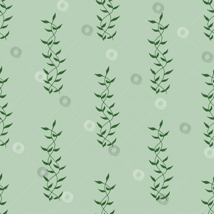 Скачать Бесшовный узор с интересными симпатичными зелеными веточками на светло-зеленом фоне для ткани, текстиля, одежды, скатерти и других вещей. Векторное изображение. фотосток Ozero