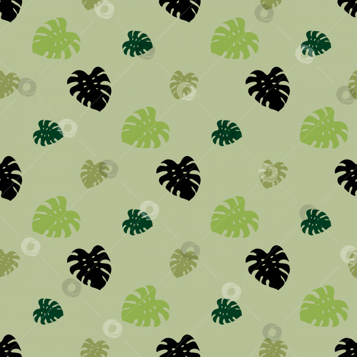 Скачать Бесшовный узор с тропическими листьями на светло-зеленом фоне для пледа, ткани, текстиля, одежды, скатерти и других вещей. Векторное изображение. фотосток Ozero