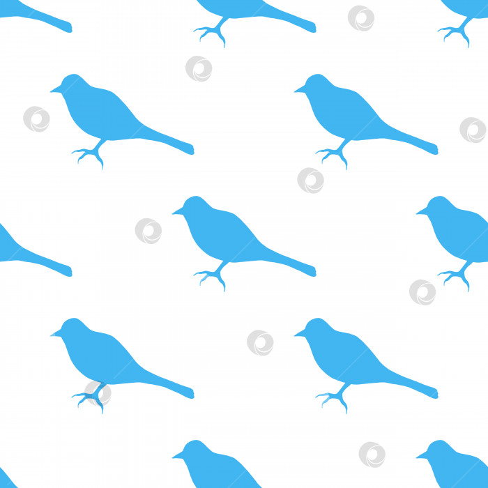 Скачать Бесшовный узор с интересными синими птицами на белом фоне для ткани, текстиля, одежды, скатерти и других вещей. Векторное изображение. фотосток Ozero