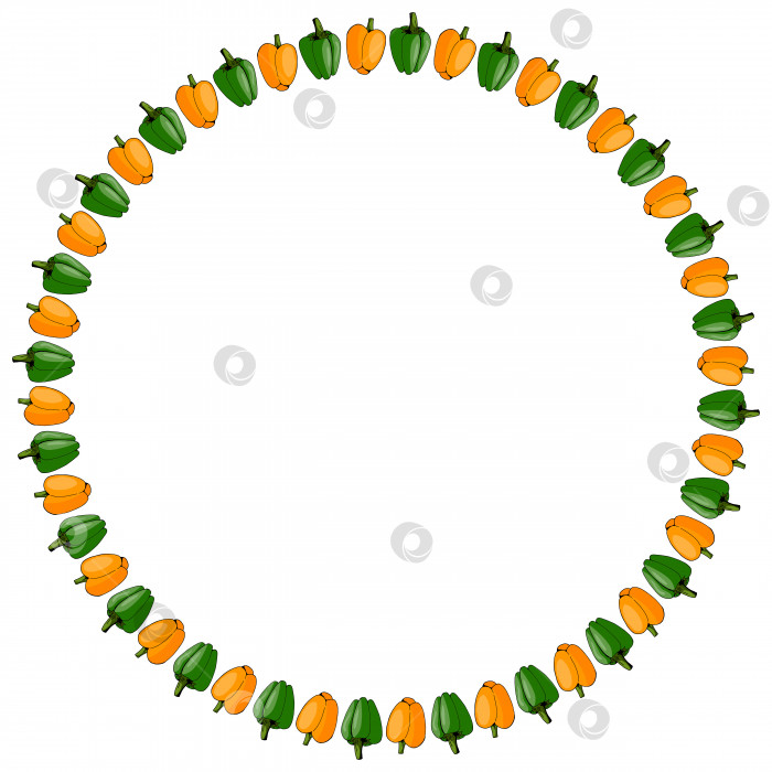 Скачать Круглая рамка из зеленого и оранжевого перца на белом фоне. Изолированная рамка для вашего дизайна. фотосток Ozero