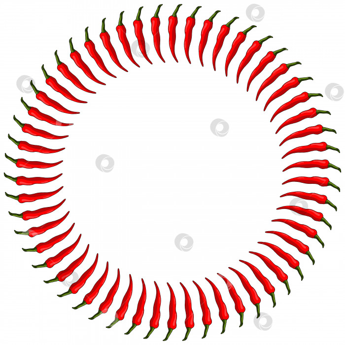 Скачать Круглая рамка с изображением острого перца чили на белом фоне. Изолированная рамка для вашего дизайна. фотосток Ozero