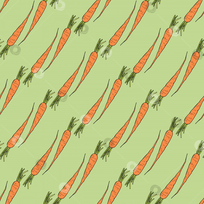 Скачать Бесшовный узор с морковью позитивного цвета на светло-зеленом фоне. Бесконечный фон для вашего дизайна. Векторное изображение. фотосток Ozero