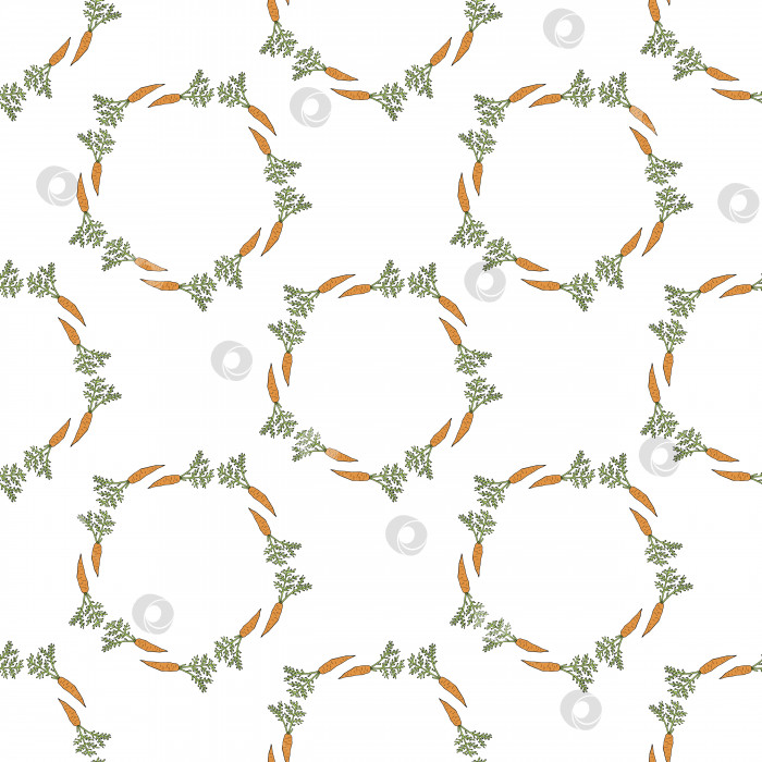 Скачать Бесшовный узор с круглыми рамками из красивой оранжевой моркови на белом фоне. Бесконечный фон для вашего дизайна. фотосток Ozero