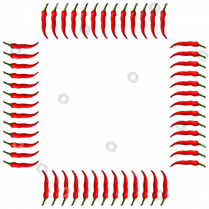 Скачать Квадратная рамка с изображением острого перца чили на белом фоне. Изолированная рамка для вашего дизайна. фотосток Ozero