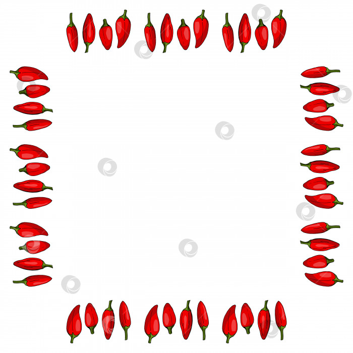 Скачать Квадратная рамка из красного острого перца на белом фоне. Изолированная рамка для вашего дизайна. фотосток Ozero