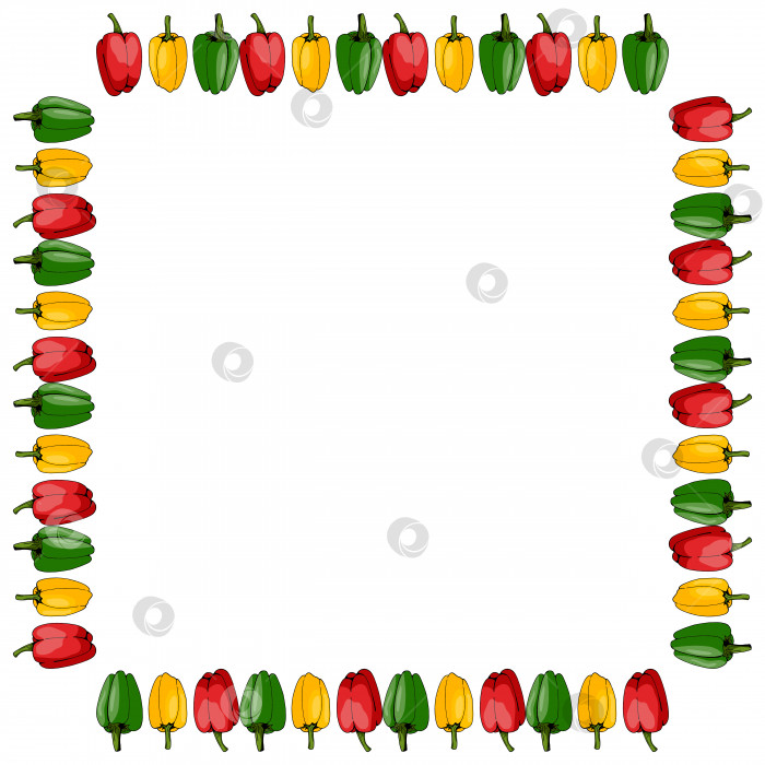 Скачать Квадратная рамка из красного, желтого и зеленого перца на белом фоне. Изолированная рамка для вашего дизайна. фотосток Ozero