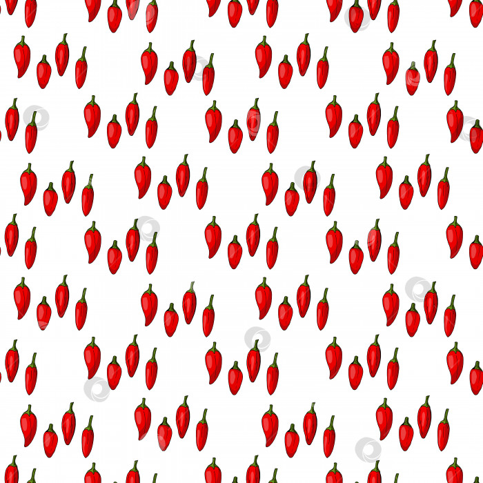 Скачать Бесшовный узор из позитивного красного острого перца на белом фоне. Векторное изображение. фотосток Ozero